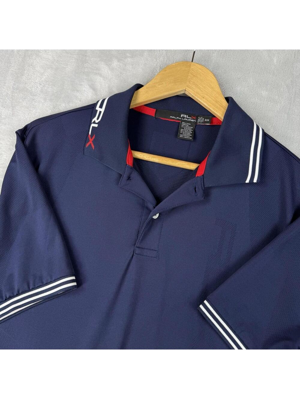 Polo Ralph Lauren RLX England Golf Polo Shirt Mens M Navy Red Performance Preppy